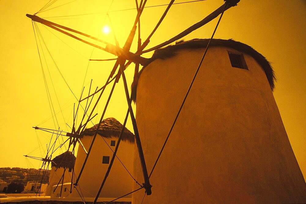 Low angle view of traditional windmills