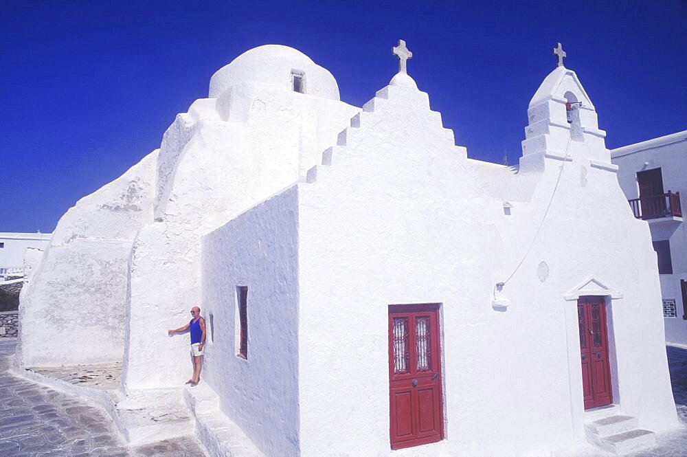 Facade of a church, Santorini, Cyclades Islands, Greece