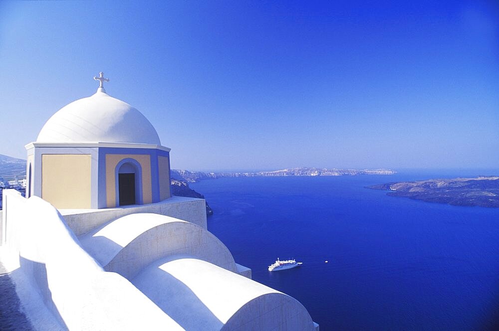 High section view of a church, Santorini, Cyclades Islands, Greece