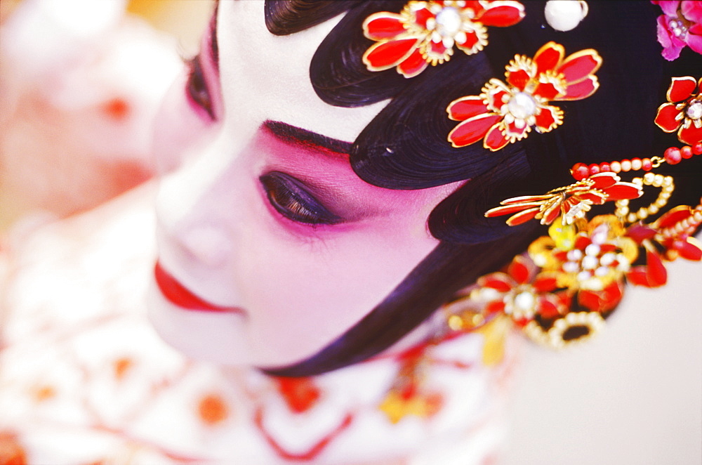 Close-up of a female opera performer, Hong Kong, China