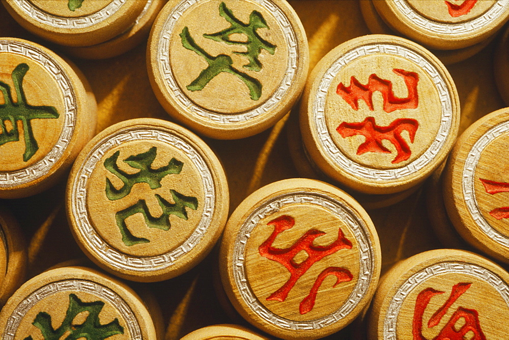 Close-up of Chinese chess pieces