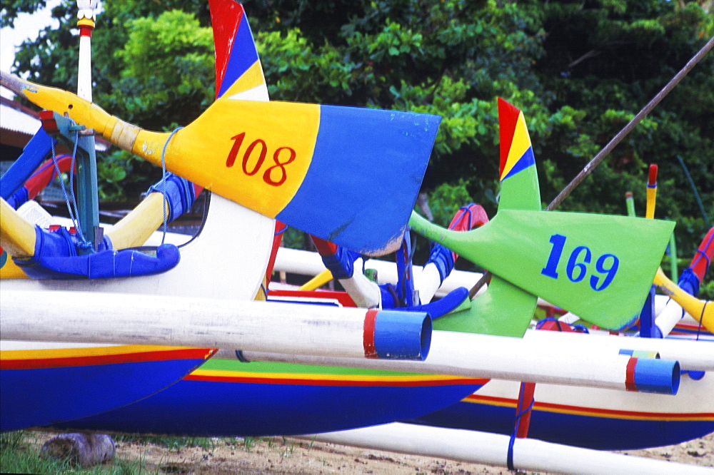 Numbers painted on oars, Bali, Indonesia