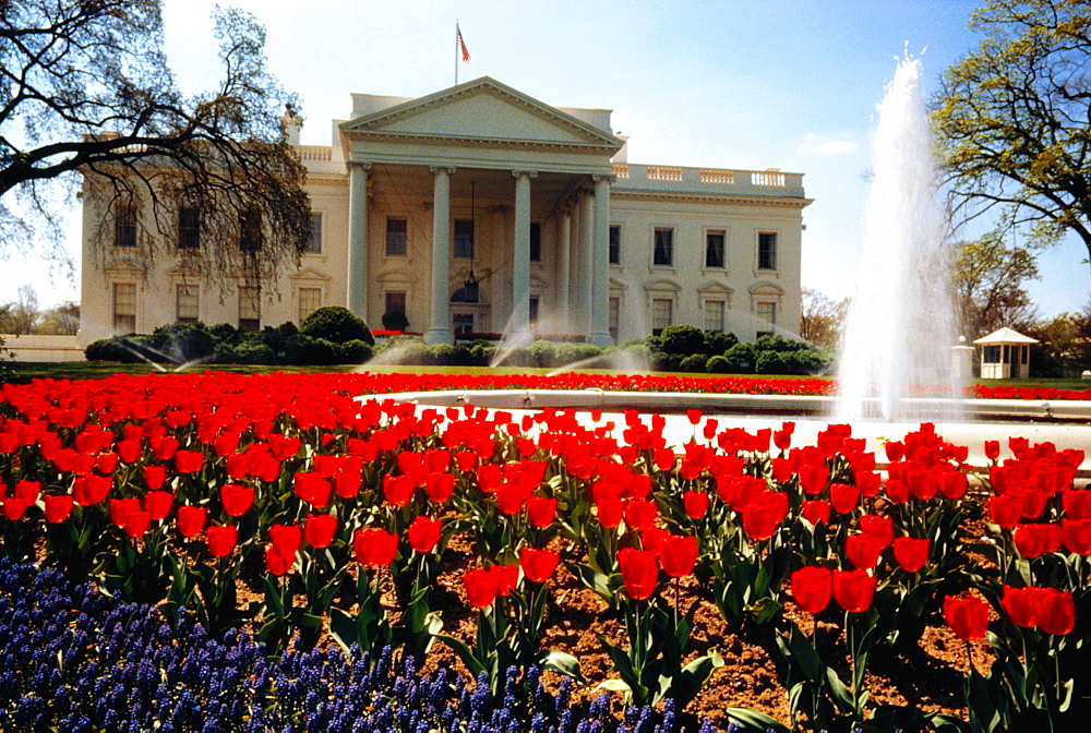 Fountain in front of a government building, White House, Washington DC, USA