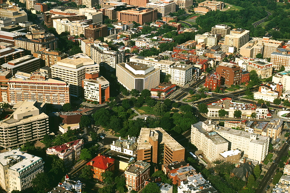 Aerial view of buildings in a city, Dupont Circle, Washington DC, USA