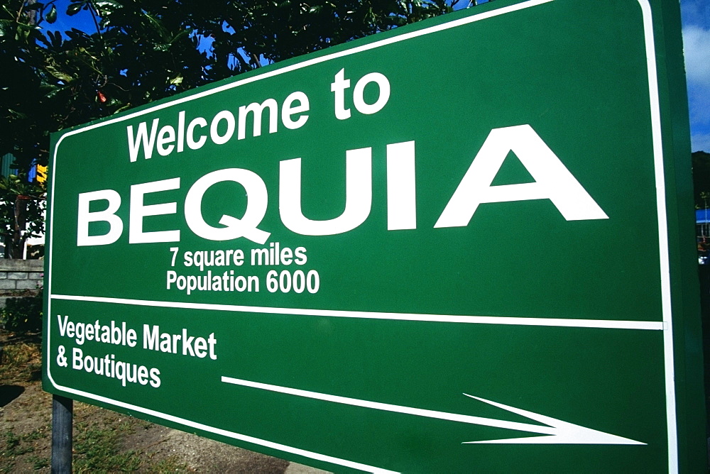 Close up of a green signboard, The Grenadines