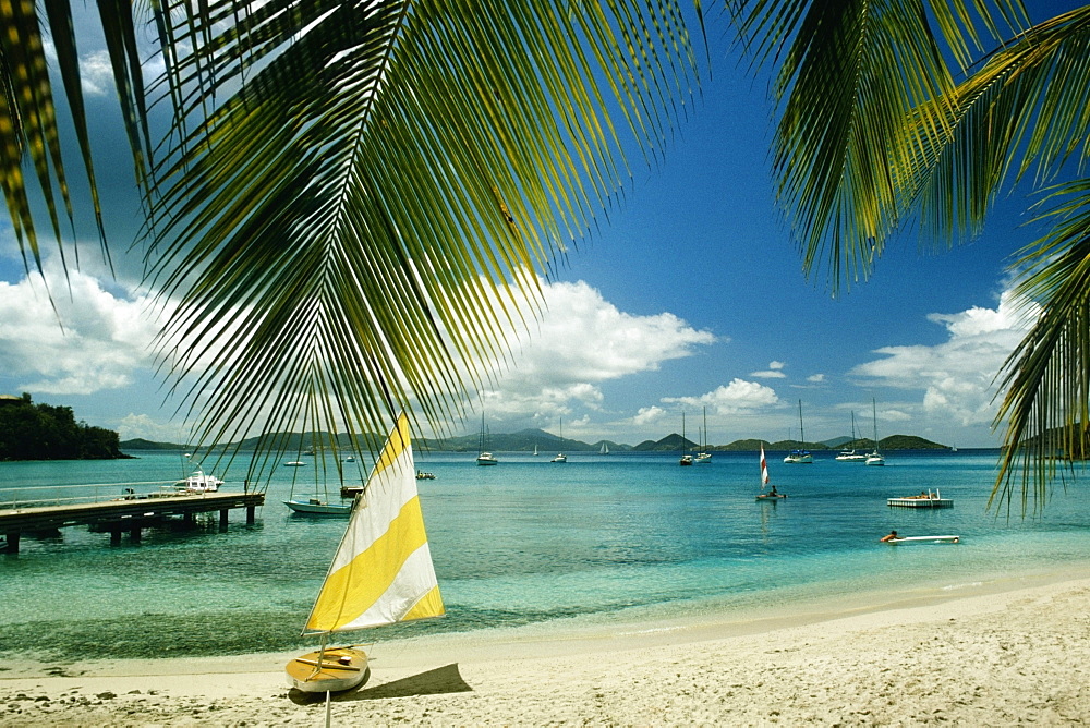 Sailboat on a beach, U.S. Virgin Islands