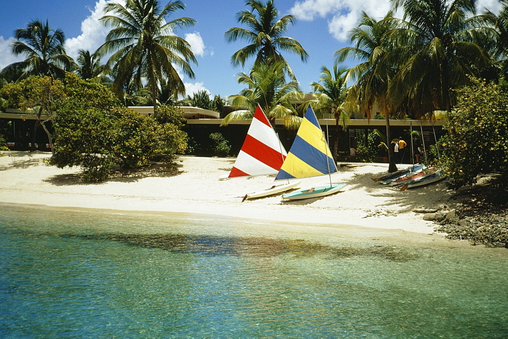 Sailboats on a beach, Caneel bay, U.S. Virgin Islands