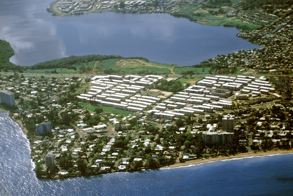 Aerial view of a densely populated coastal area, Puerto Rico