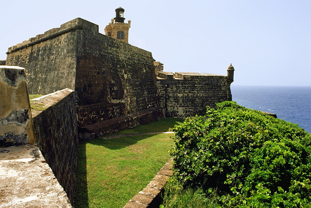 Side view of a castle fortified by thick walls, san Juan, Puerto Rico