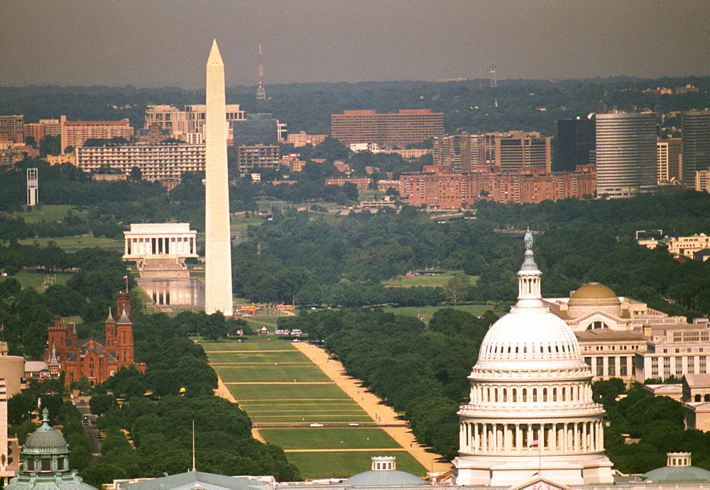 Aerial view of a government building, Capitol Building, Washington Monument, Washington DC, USA