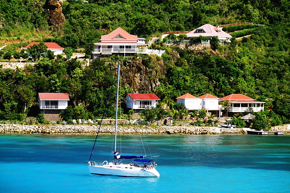 Side view of a sail boat in the sea, St. Bant's
