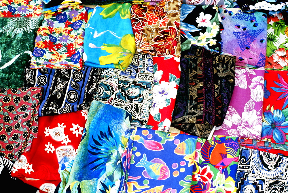 Colorful tropical fabrics are seen in Jamaica