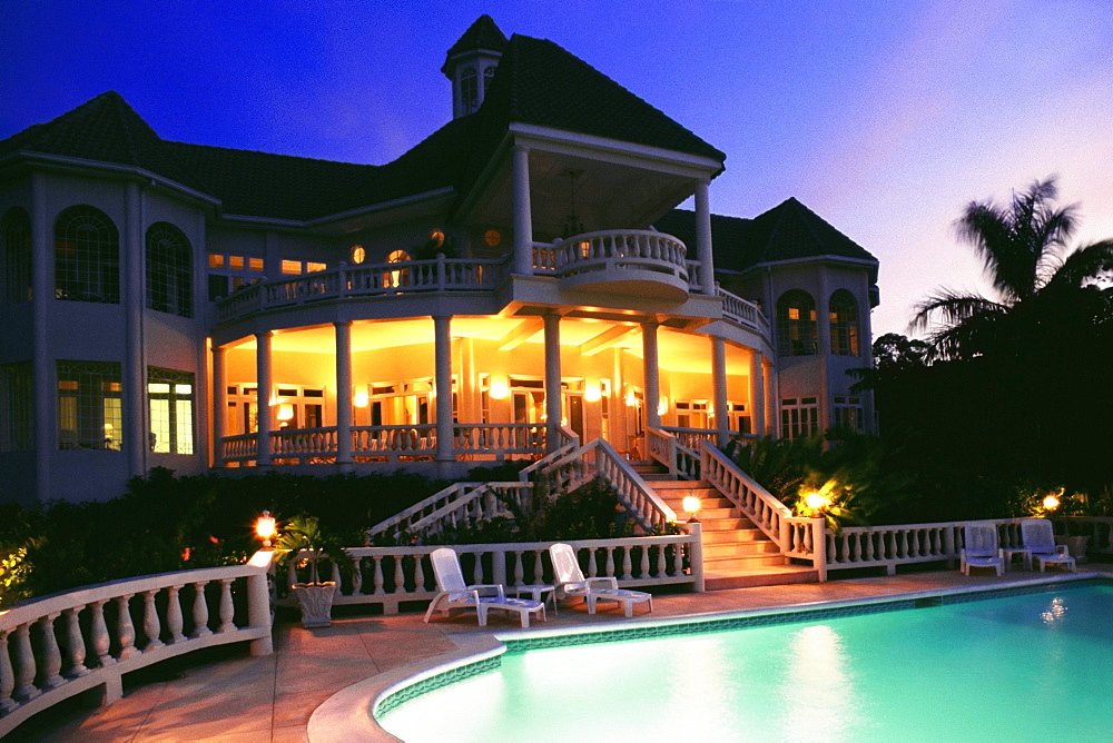 View of the illuminated Endless Summer Villa, Jamaica