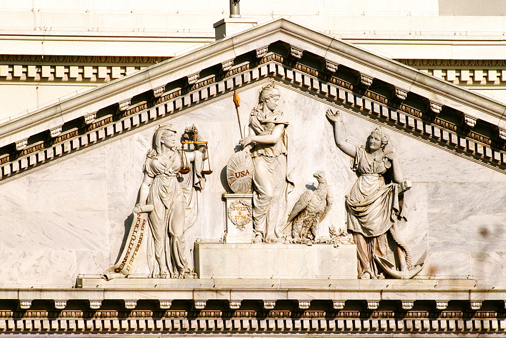 Close-up of carvings on a wall, Capitol Building, Washington DC, USA