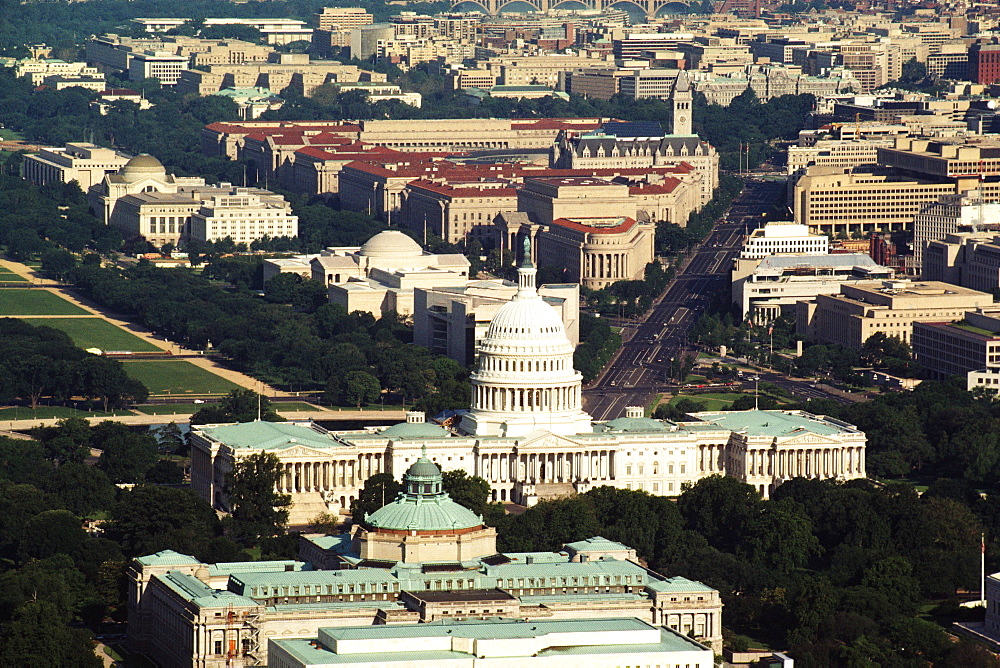 Aerial view of a building, Capitol Building, Library of Congress, Washington DC, USA