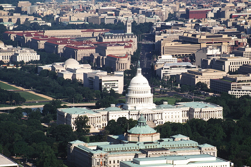 Aerial view of a government building, Capitol Building, Library of Congress, Washington DC, USA