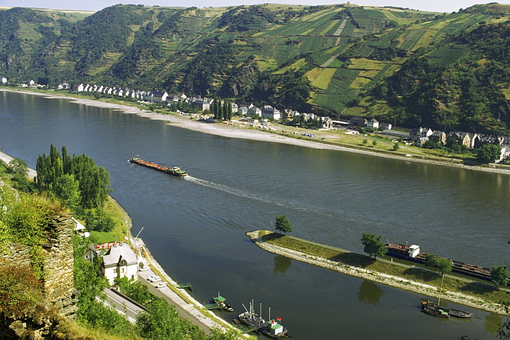 High angle view of a tourboat, Rhine River, Germany