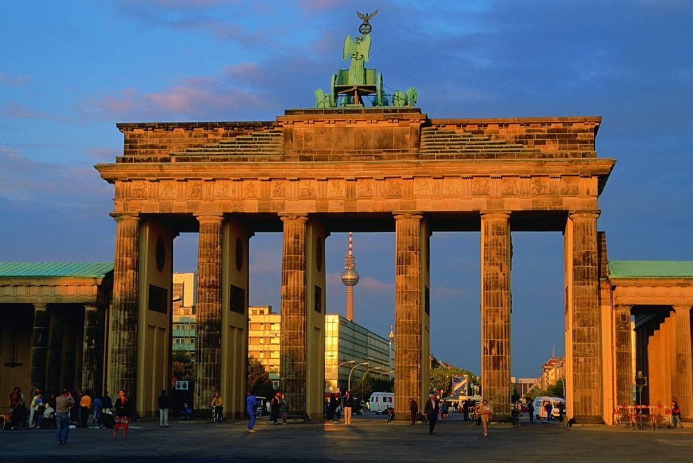 Tourists at a gate, Quadriga Statue, Brandenburg Gate, Berlin, Germany