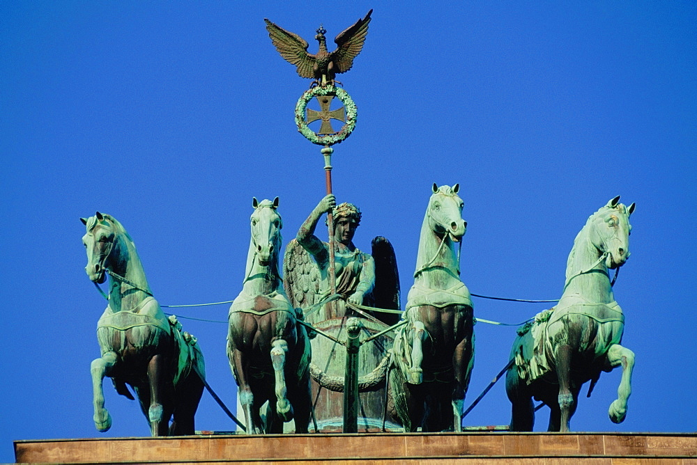 Low angle view of a statue, Quadriga Statue, Brandenburg Gate, Berlin, Germany