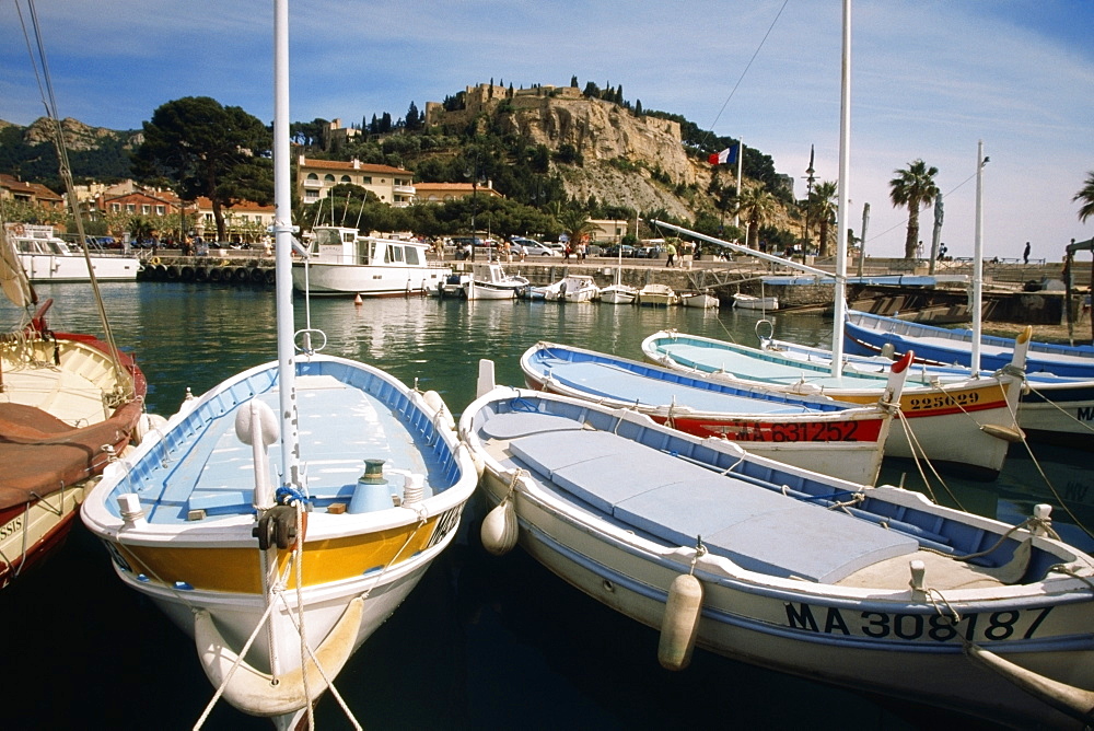 Close up of docked boats at Habor Cassis, Provence, France