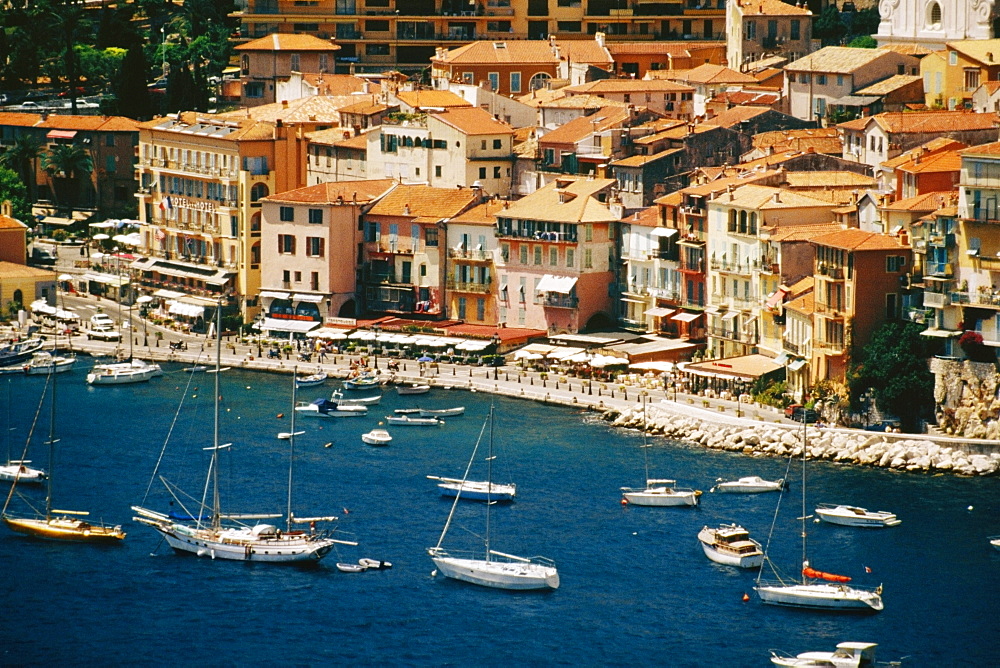 High angle view of a harbor and a city, Ville Frenche, France