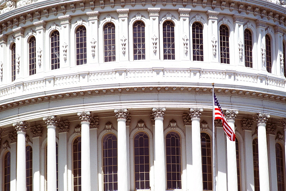 American flag in front of a government building, Capitol Building, Washington DC, USA