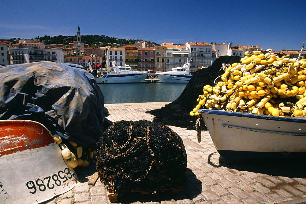 Close up of a fishing gear on a wharf, Sete, France