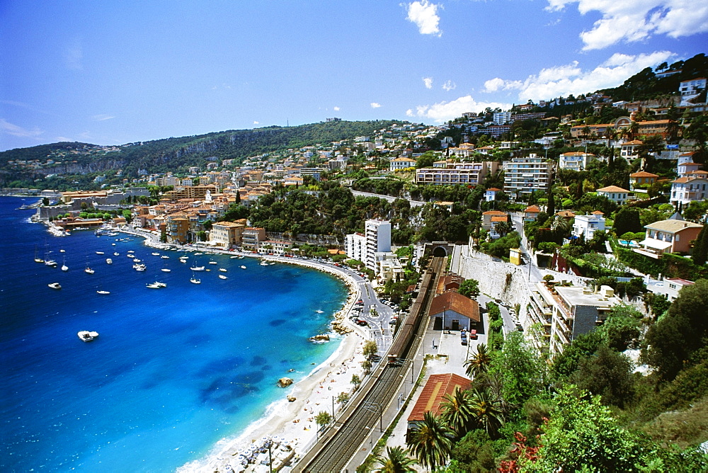 High angle view of a city and a beach, Ville Frenche, France