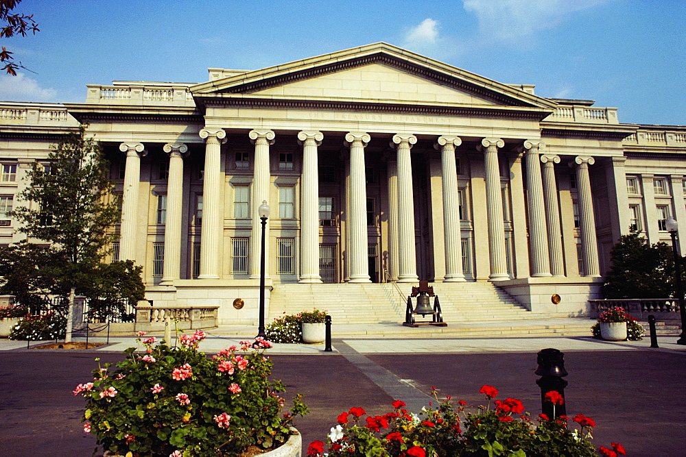 Facade of a government building, US Treasury Department, Washington DC, USA