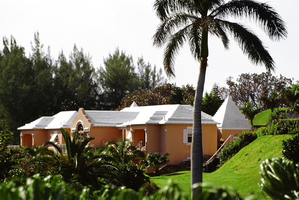 Side view of buildings with white roof, Bermuda