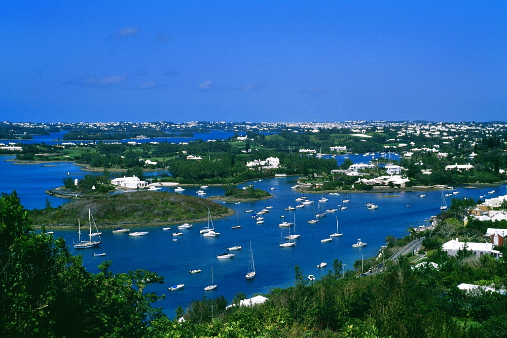 Aerial view of sailboats in a river, Bermuda