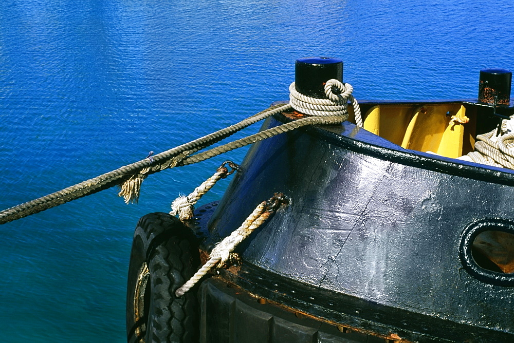 Close up of a vessel tied with ropes, Bermuda