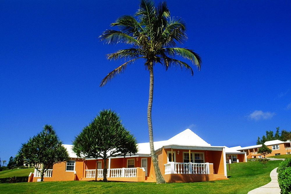 Side view of buildings with white rooftops, Bermuda