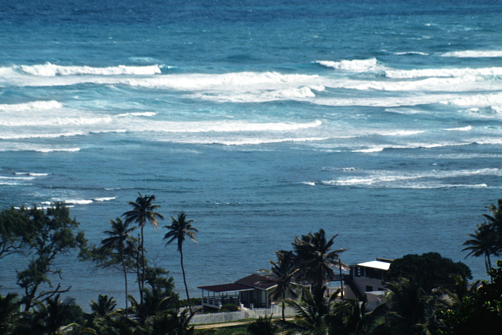 High angle view of waves on the East Coast of Barbados in the Caribbean