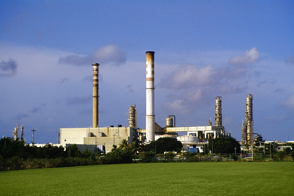 Side view of Uniroyal Chemical Plant on a sunny day, Paradise Island, Nassau, Bahamas