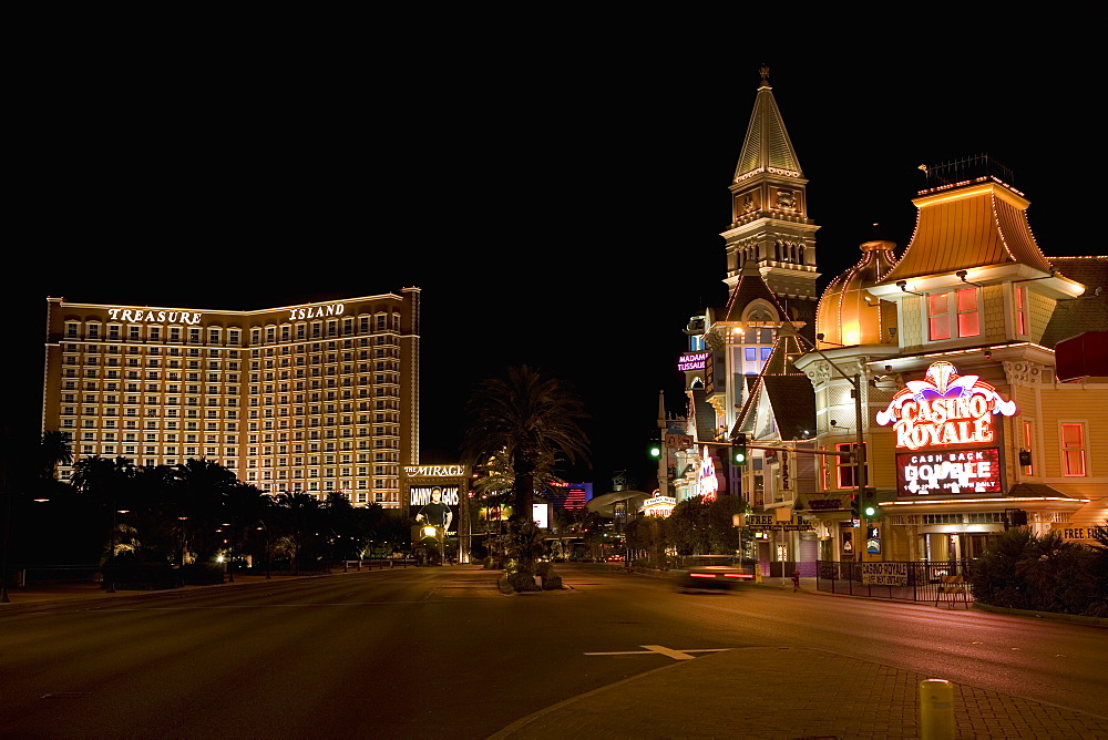 Buildings lit up at night, Las Vegas, Nevada, USA