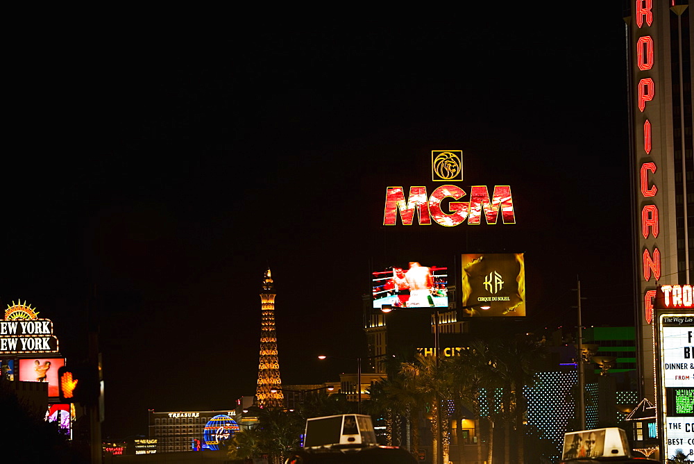 Buildings lit up at night, Las Vegas, Nevada, USA