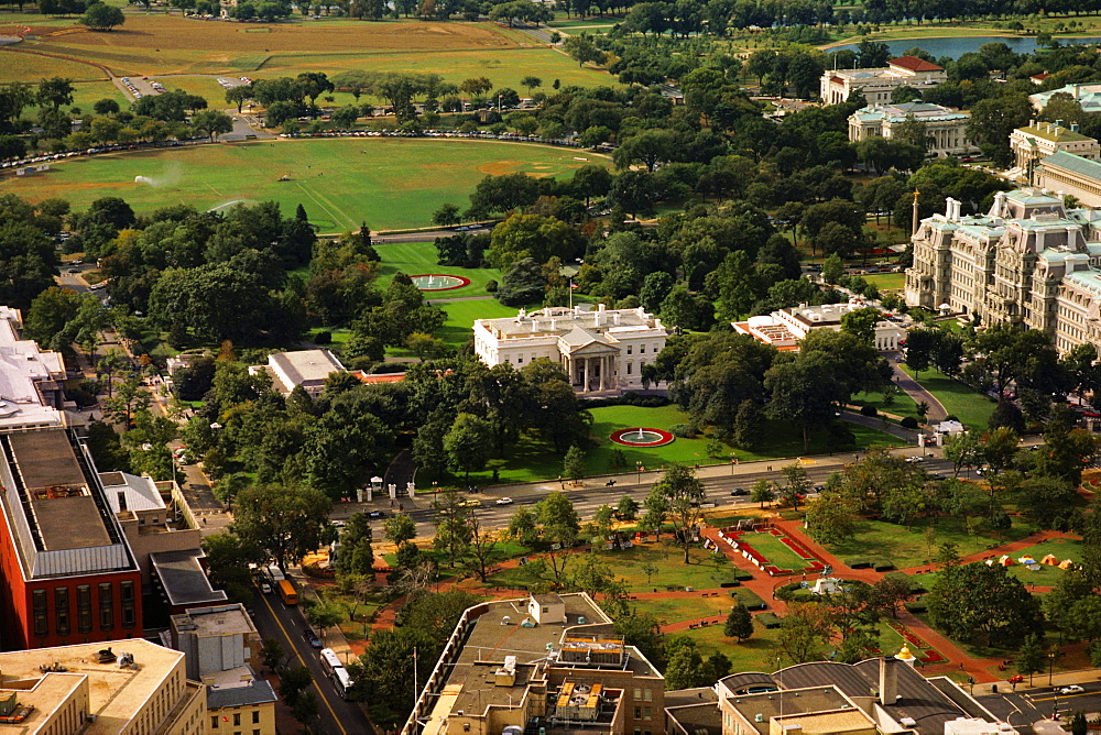 Aerial view of a government building, White House, Washington DC, USA