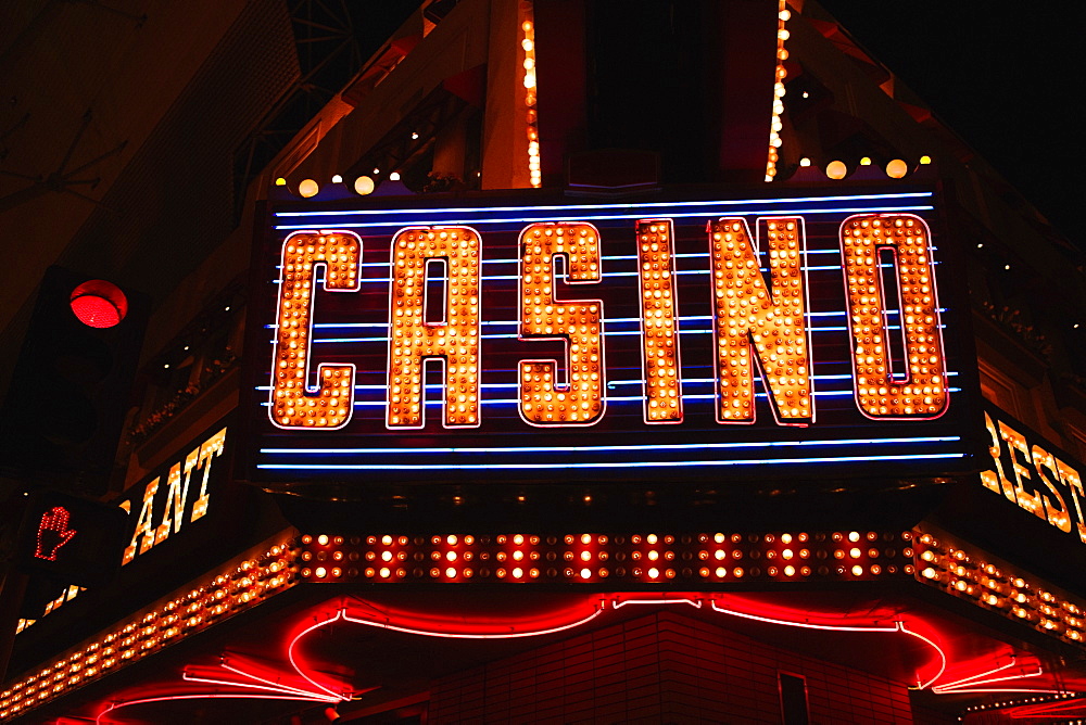 Low angle view of a neon sign of a casino, Las Vegas, Nevada, USA