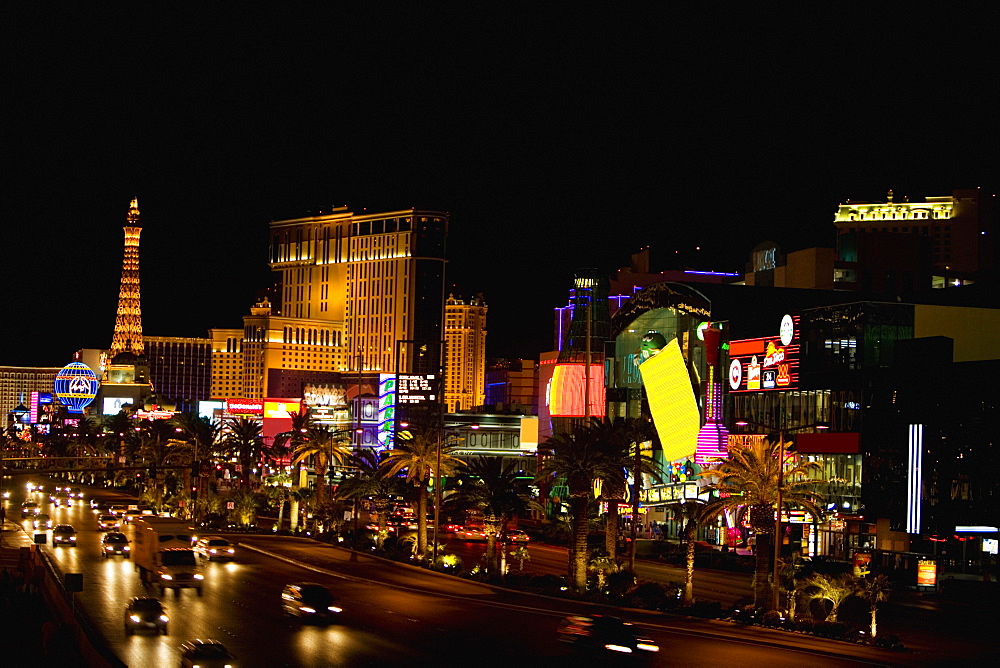 Buildings lit up at night, Las Vegas, Nevada, USA