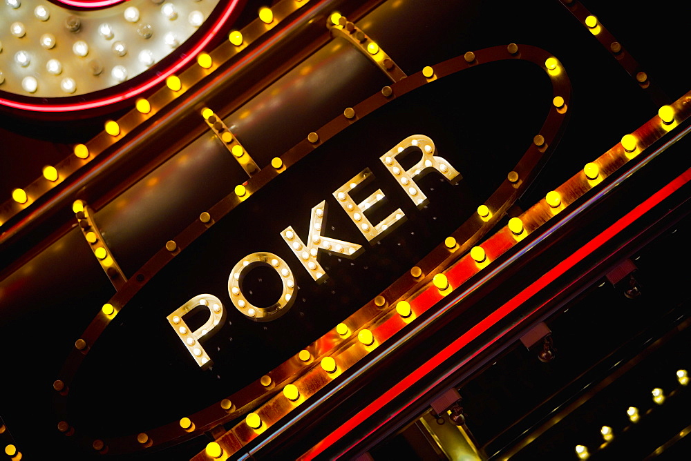 Low angle view of a poker sign, Las Vegas, Nevada, USA