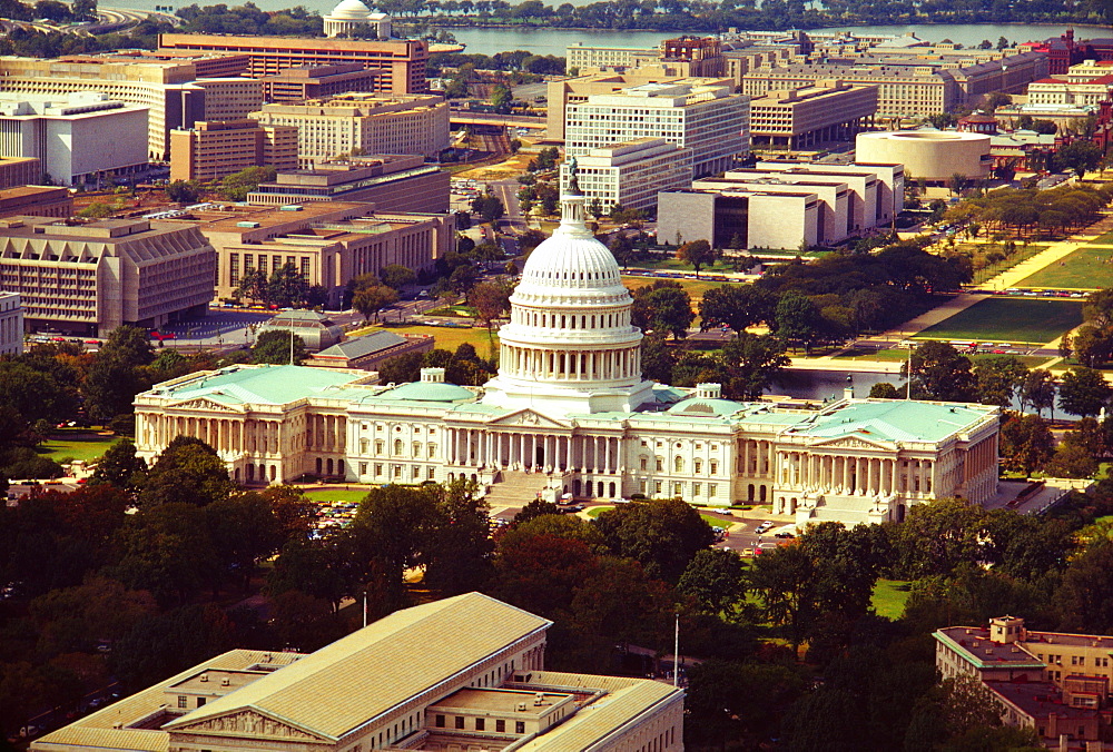 Aerial view of a government building, Capitol Building, Washington DC, USA