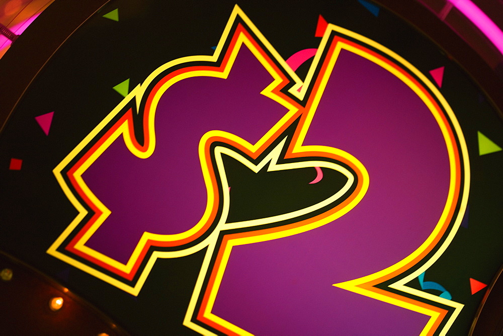 Close-up of a dollar sign on a slot machine in a casino, Las Vegas, Nevada, USA