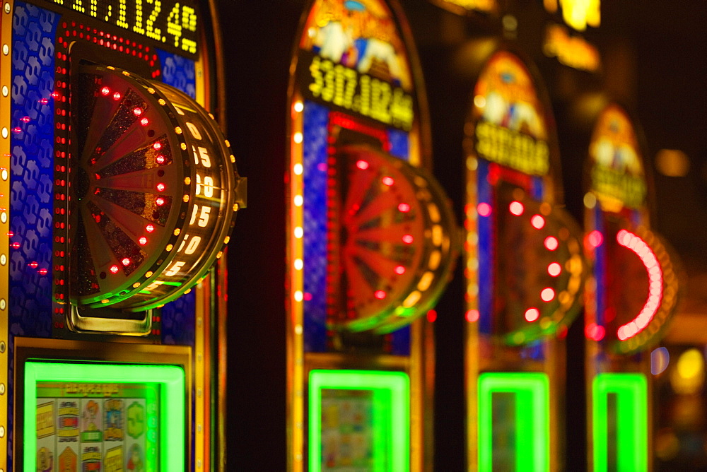 Close-up of illuminated number wheels in a casino, Las Vegas, Nevada, USA