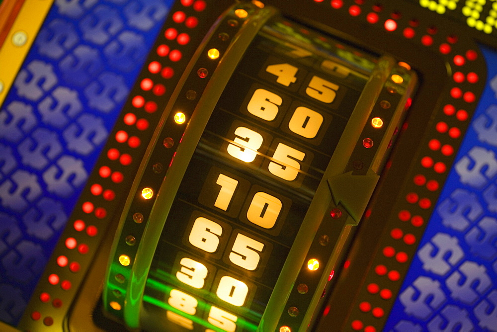 Close-up of an illuminated number wheel in a casino, Las Vegas, Nevada, USA