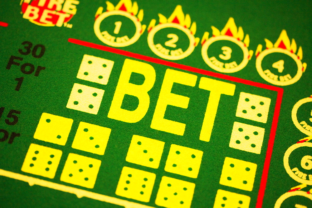 High angle view of symbols on a gaming table, Las Vegas, Nevada, USA