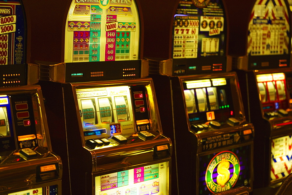 Close-up of slot machines in a casino, Las Vegas, Nevada, USA