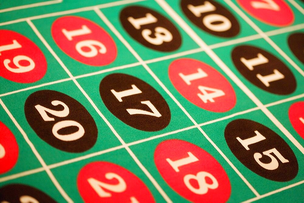 High angle view of a roulette table, Las Vegas, Nevada, USA