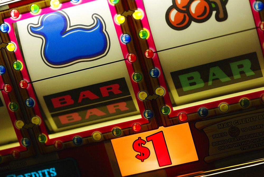 Close-up of a slot machine in a casino, Las Vegas, Nevada, USA