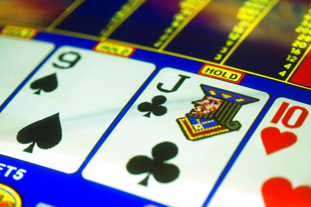 Close-up of playing cards on a slot machine, Las Vegas, Nevada, USA